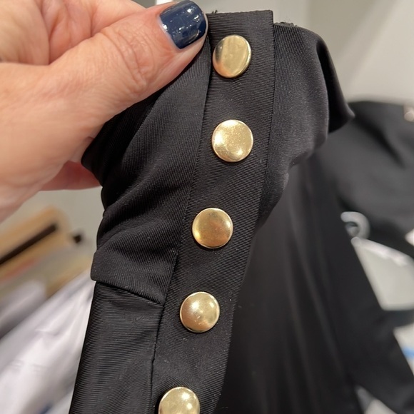 𝅺AMANDA UPRICHARD Black Elvin long sleeve bodysuit mock turtleneck gold snaps S - Picture 8 of 8